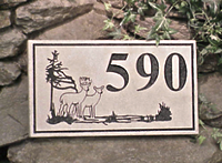 engraved address marker with artwork deer